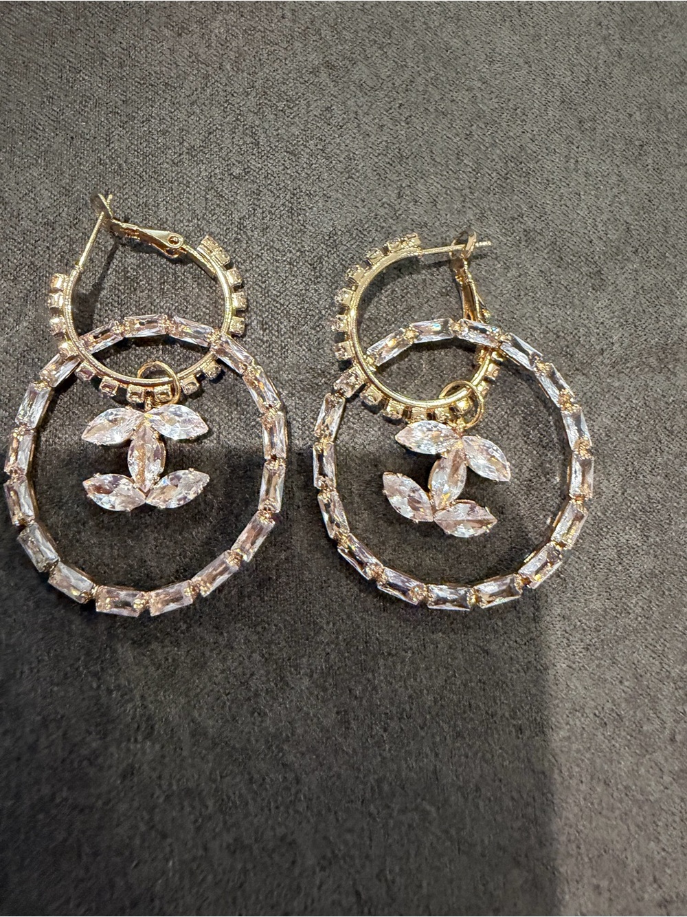 Others Follow Gold-Tone Double Hoop Crystal Drop Earrings